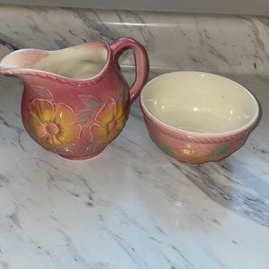 Vintage Hull pottery sunflower milk pitcher and bowl